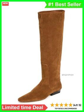 Knee-High Pointed Toe Stacked Heel Flat Boots